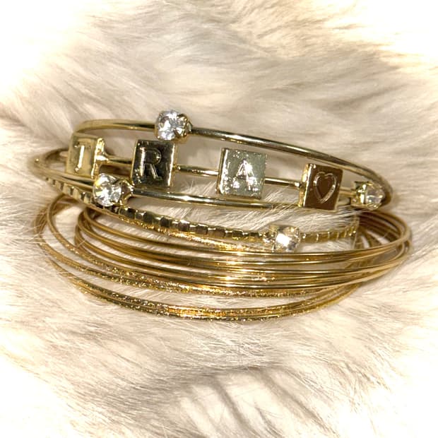 일본 갸루 레터링 큐빅 뱅글 팔찌 세트