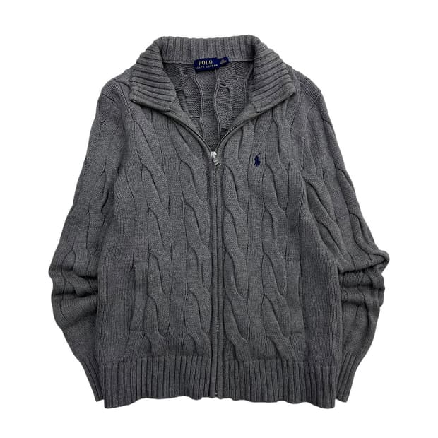 폴로 랄프로렌 네이비포니 그레이 꽈배기 니트집업 XS