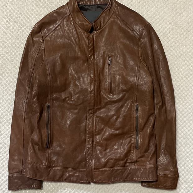 AND Z 웨스턴 무드 램스킨 양가죽 바이커 절개 레더 자켓