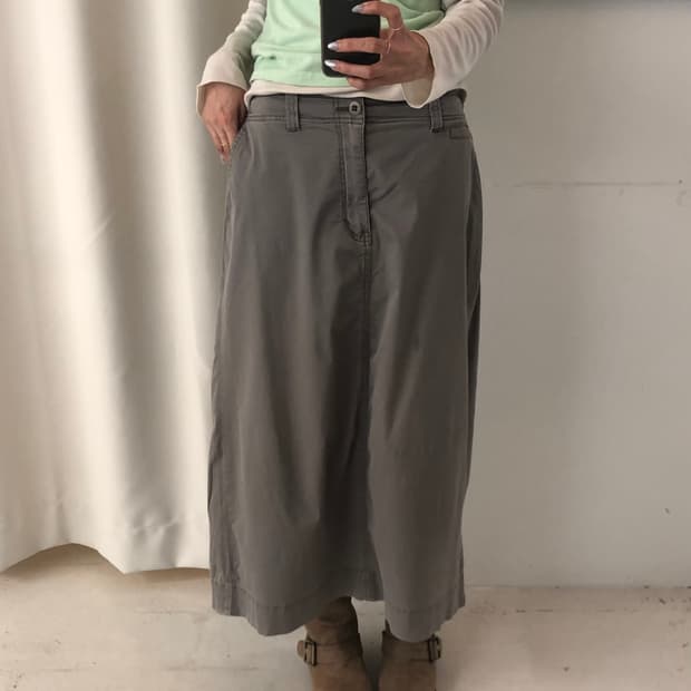 일본빈티지 카키 코튼 롱스커트