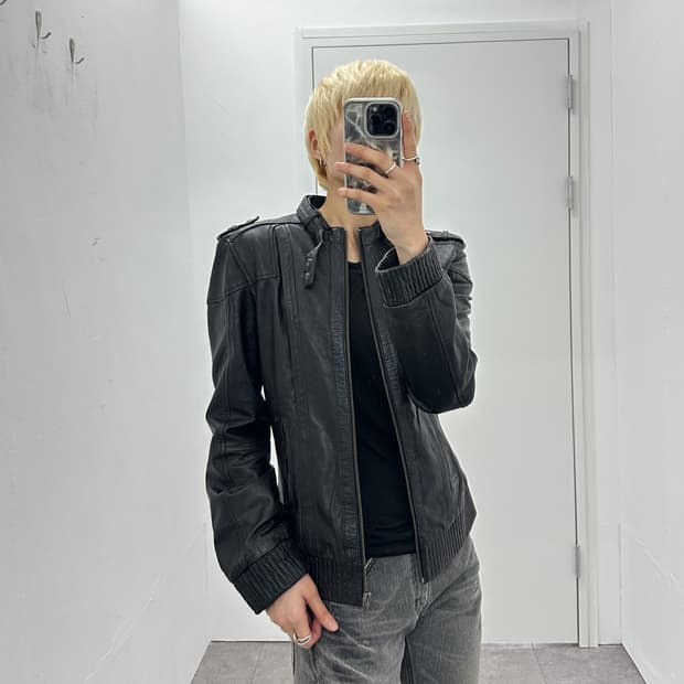 Lambskin Epaulette Ribbed Hem Jacket