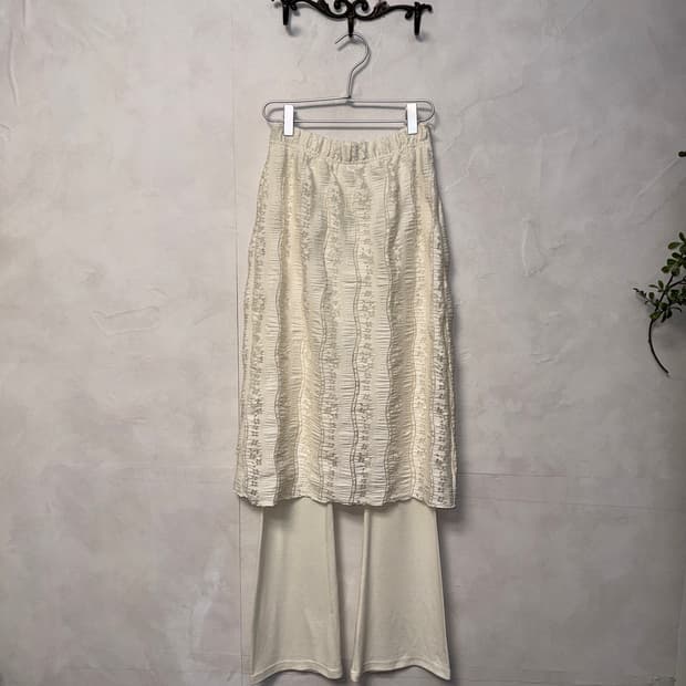 Ivory floral lace bootscut skirt pants