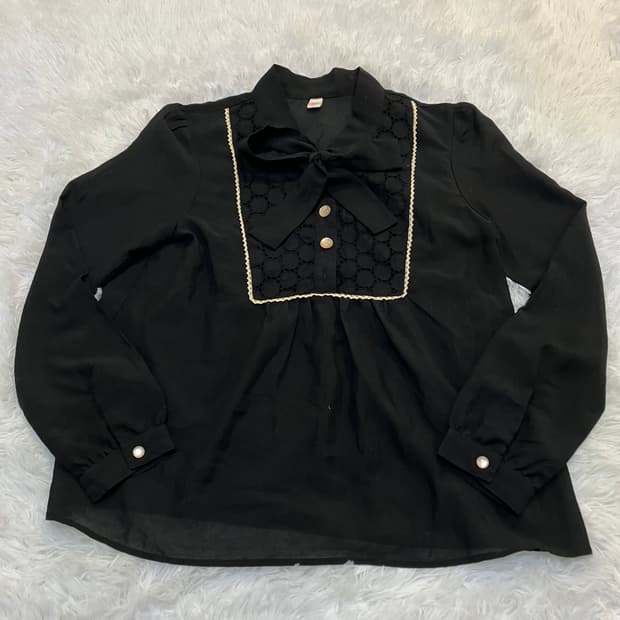 빈티지 진주 버튼 리본 레이스 블라우스 812 y2k 스트릿 갸루 펑키 