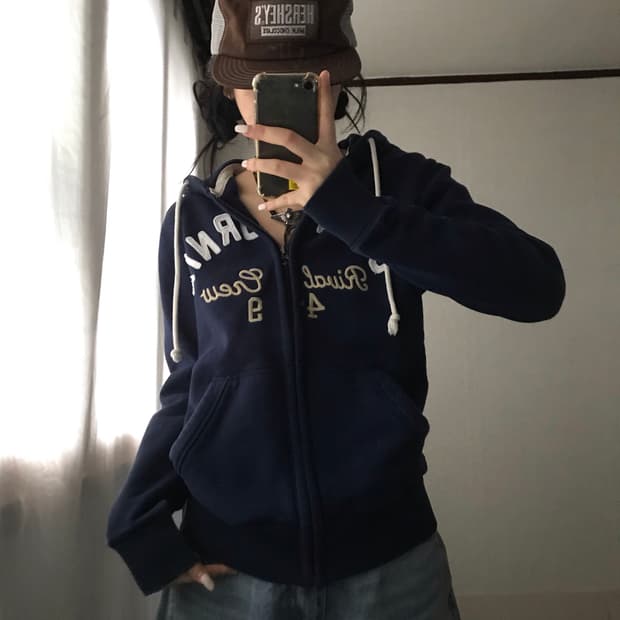 후아유 네이비 후드집업