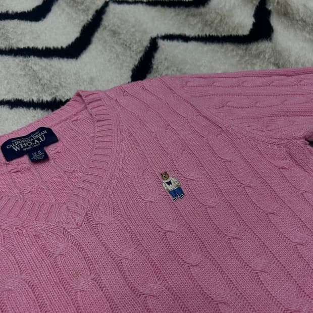 [M]후아유 스티브 V넥 꽈배기 니트/핑크