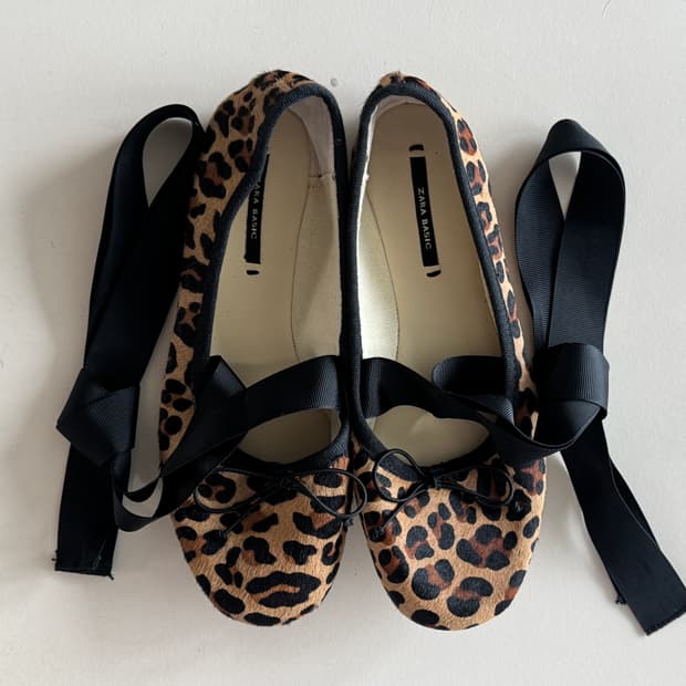 Zara Calfskin Leopard Balerina Shoes