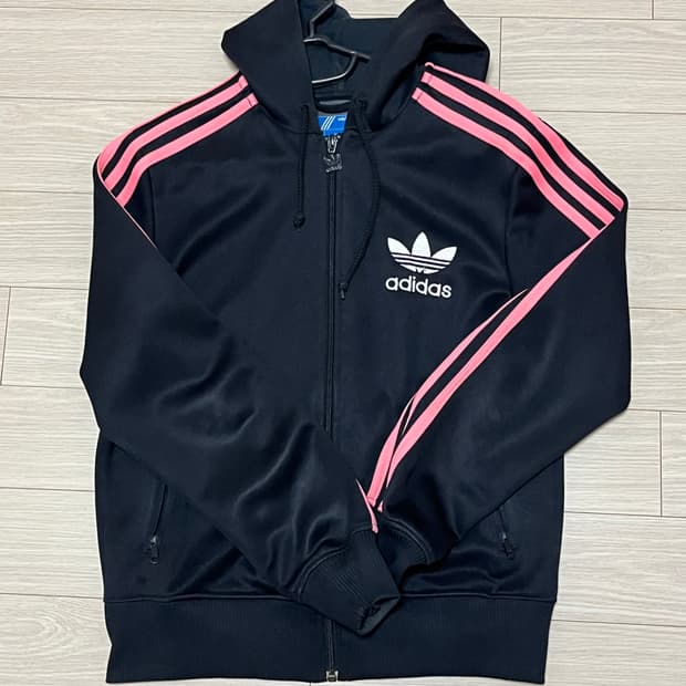 100 아디다스 블랙 핑크 져지 후드집업