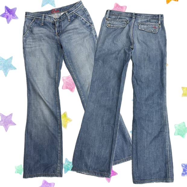 U.S.A 워싱 연청 빈티지 데님 부츠컷 y2k 보헤미안 데코라 오네갸루