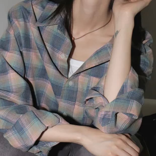 베스킨 피치기모 빈티지 체크셔츠