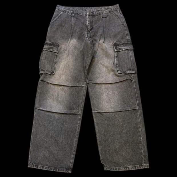 32인치 워싱블랙 카고 와이드데님팬츠 