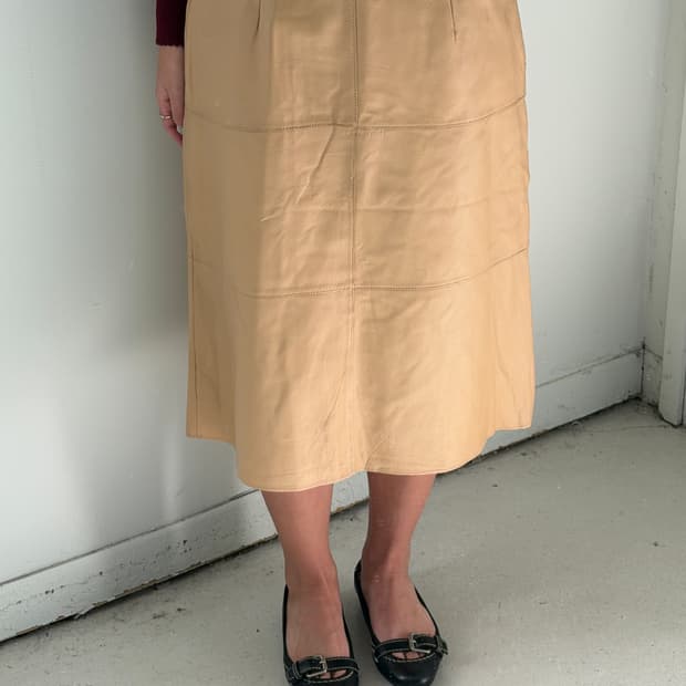 일본빈티지 베이지 양가죽 롱스커트