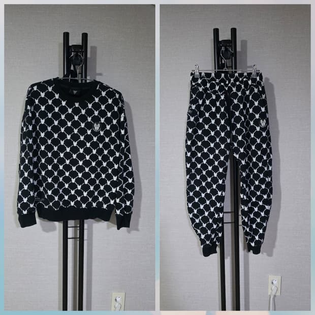 라이프워크 패턴 블랙 기모 트레이닝 세트 XS