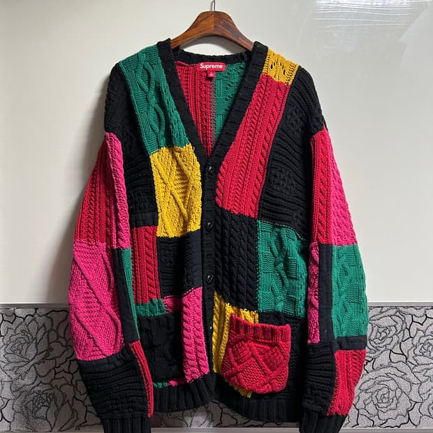 23F/W 슈프림 패치워크 멀티컬러 케이블 가디건
