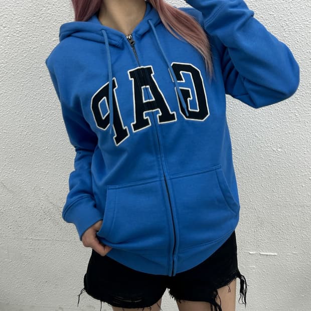 갭 센터로고 블루 후드집업 S