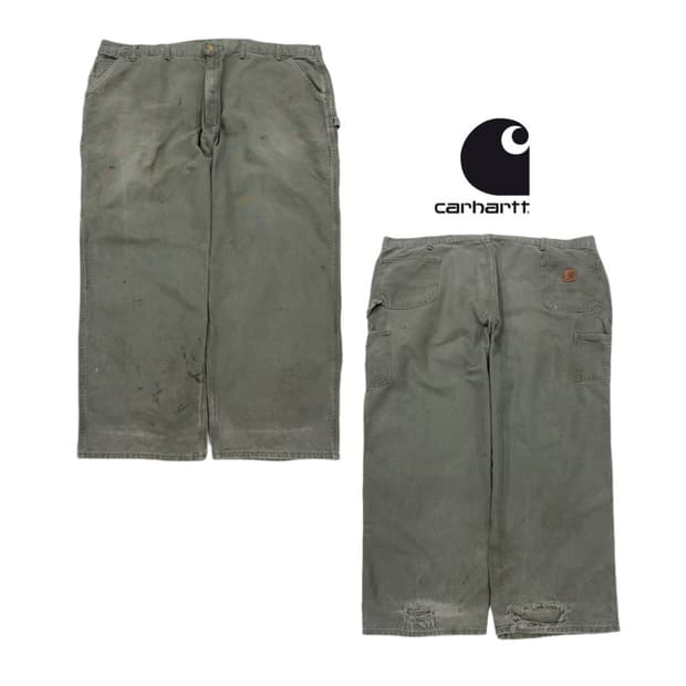 칼하트 OG 모스그린 빅사이즈 가죽패치 카펜터 덕캔버스 워크팬츠
