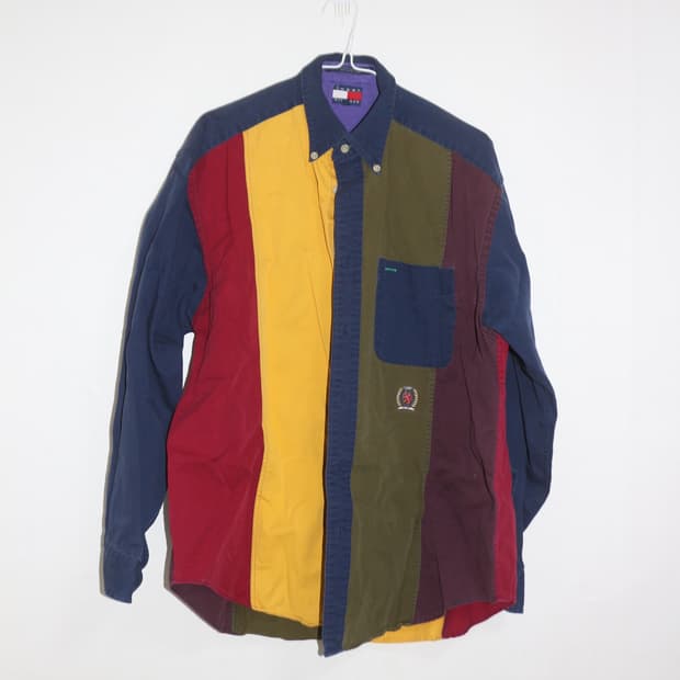 토미 힐피거 컬러블록 패치워크 셔츠