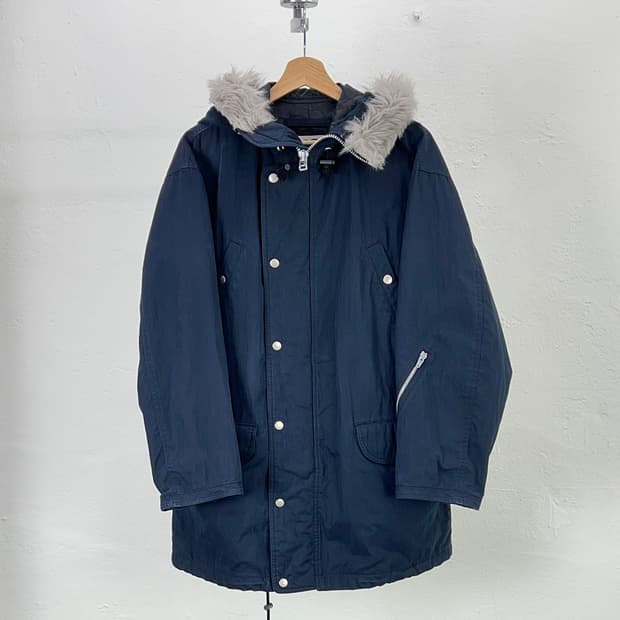 80s 이세이 미야케 네이비 헤어리 후드 N3B 포켓 파카 자켓