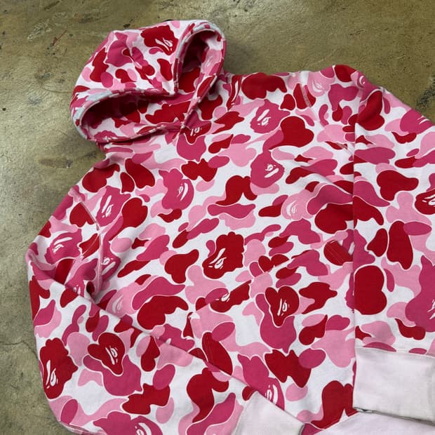 베이프 핑크 카모 밀리터리 마일로 사루 후드 티