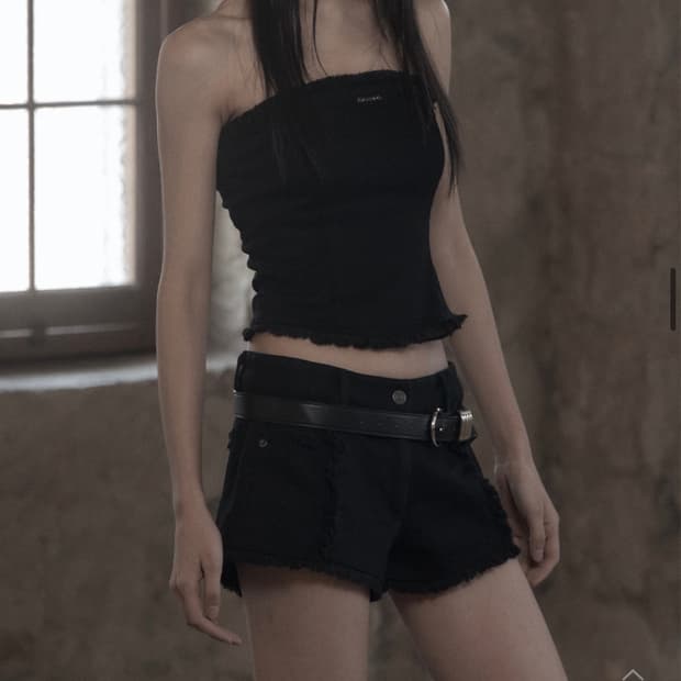 [므넴] Fringe Wash Shorts 블랙 1