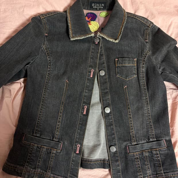 빈티지 워싱 자수 흑청자켓