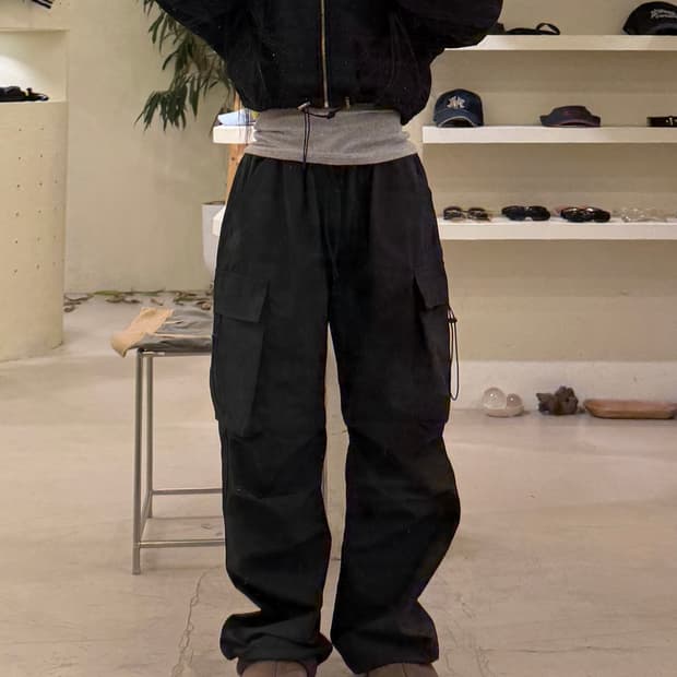 빈티지 블랙 스트링 카고 팬츠 U255