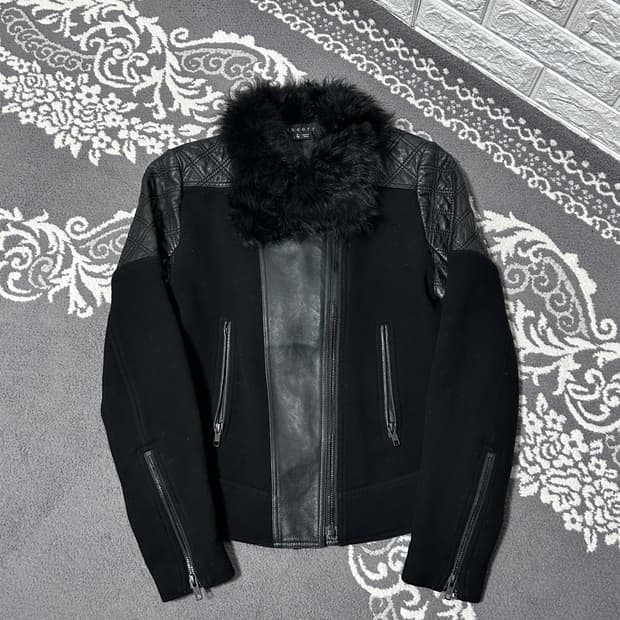 띠어리 울 × 레더 퍼 카라 자켓