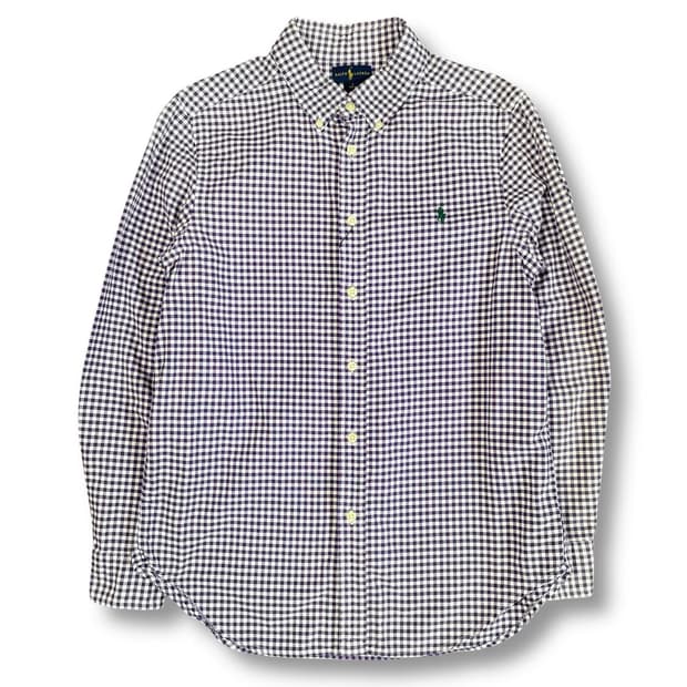 폴로 랄프로렌 퍼플 깅엄체크 긴팔 셔츠 L(14-16)