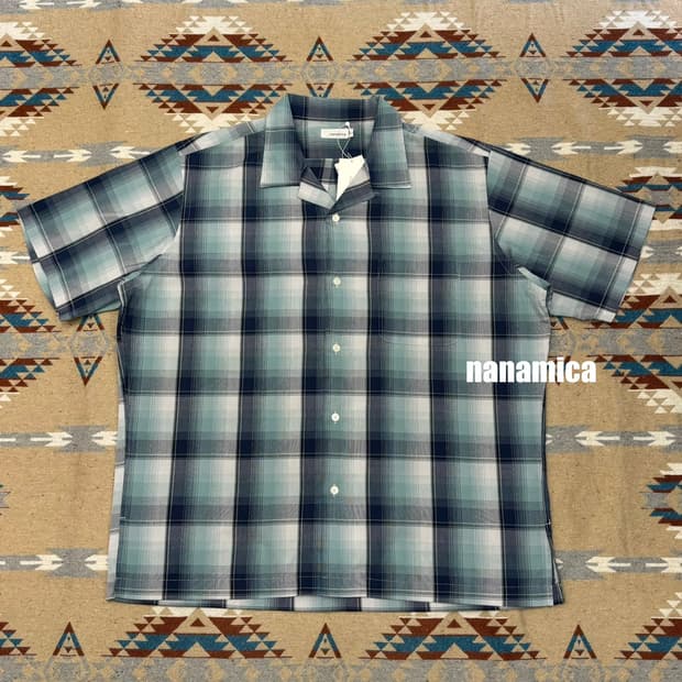 [XL]나나미카 오픈 카라 피케 숏슬리브 셔츠 네이비 민트