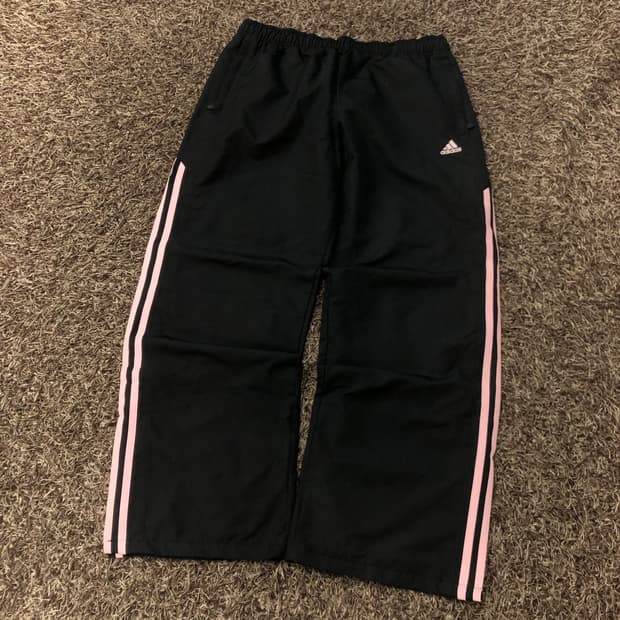 아디다스 핑크 삼선 와이드 우븐 트랙 팬츠