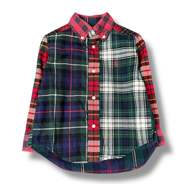 폴로랄프로렌 키즈 레드 그린 네이비 멀티 체크 패턴 긴팔 셔츠 2T