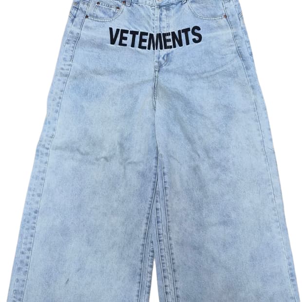 베트멍 로고 자수 와이드 데님팬츠