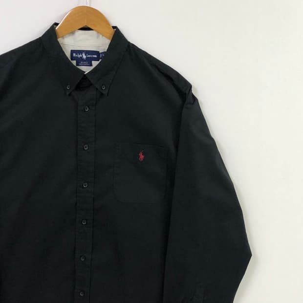 XL 폴로 블랙 솔리드코튼 셔츠