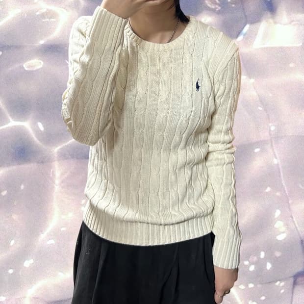 폴로 랄프로렌 신형 꽈배기 니트 아이보리 크림 L 