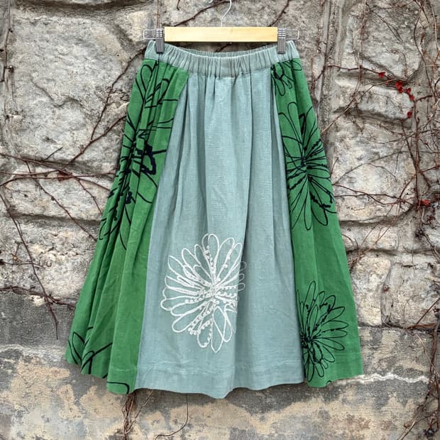 빈티지 보헤미안 모리 자수 롱 플레어 스커트 인도