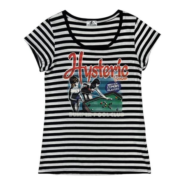 히스테릭 글래머 스트라이프 당구 치는 히스걸 반팔 티셔츠