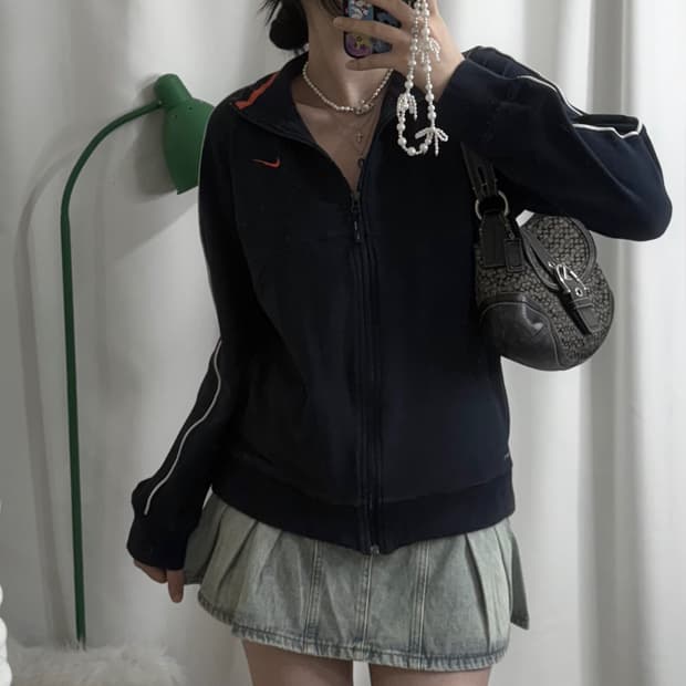 나이키 네이비 & 오렌지 로고 져지