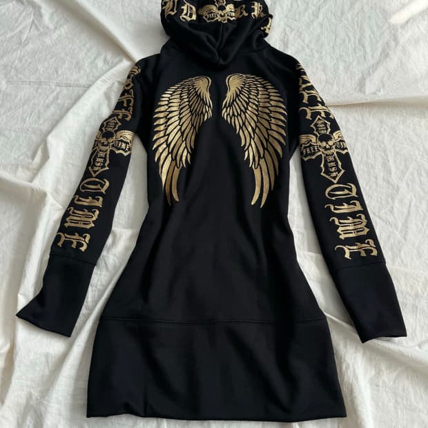 해골 펑크 갸루 후드 미니 딱붙 원피스