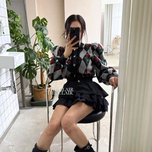 AB 아가일 꽃 가디건 