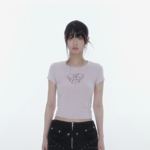 카시코 Flower Heart Baby Tee Pink
