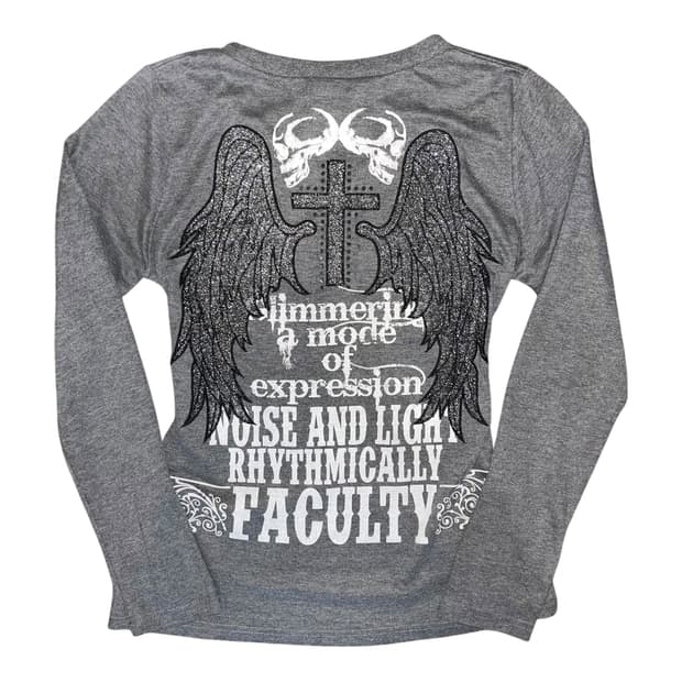 날개 자수 글리터 프린팅 긴팔티 펑크y2k갸루