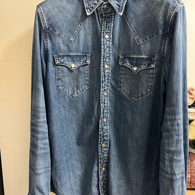 택포35) RRL 더블알엘 웨스턴 셔츠 데님 다크워시 중청 M