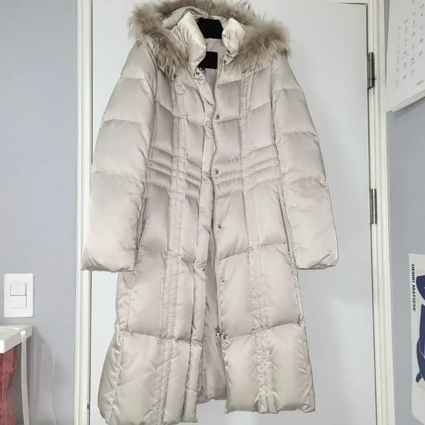 일본 수입 실크 롱패딩 연핑크베이지