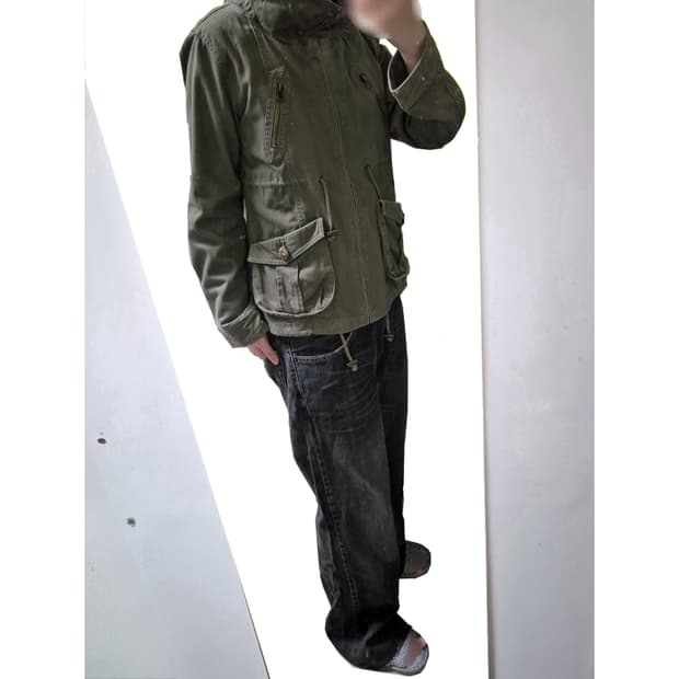 빈티지 y2k 하이넥 카키 야상 자켓