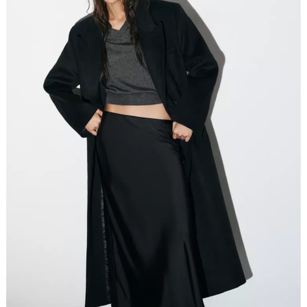 자라 새틴 미디스커트 블랙 S 새상품