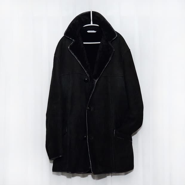 널시 잉글랜드 핸드메이드 블랙 쉽스킨 무톤 코트 자켓 (L / 105+)