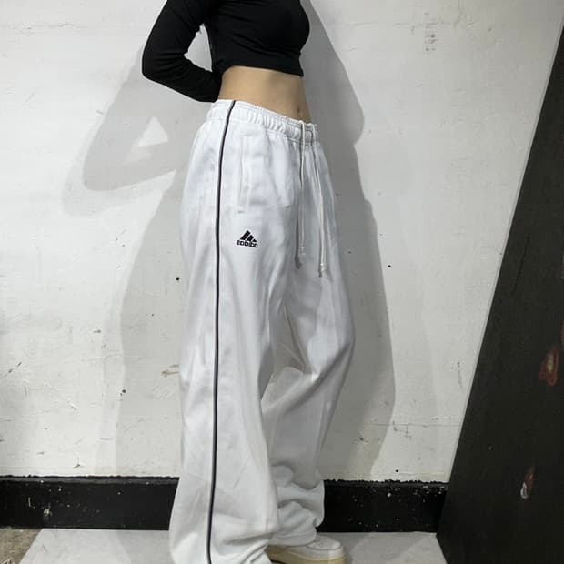 아디다스 화이트 대대장 블랙 라인 와이드 트레이닝 팬츠 추리닝 바지 L