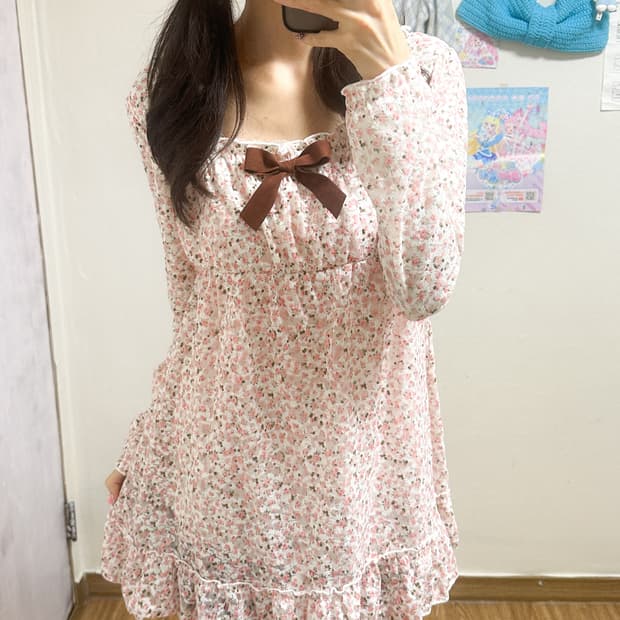 빈티지 플라워 핑크 블라우스 히메갸루 로걀 라떼 짜잔씨 리본 리즈리사깔