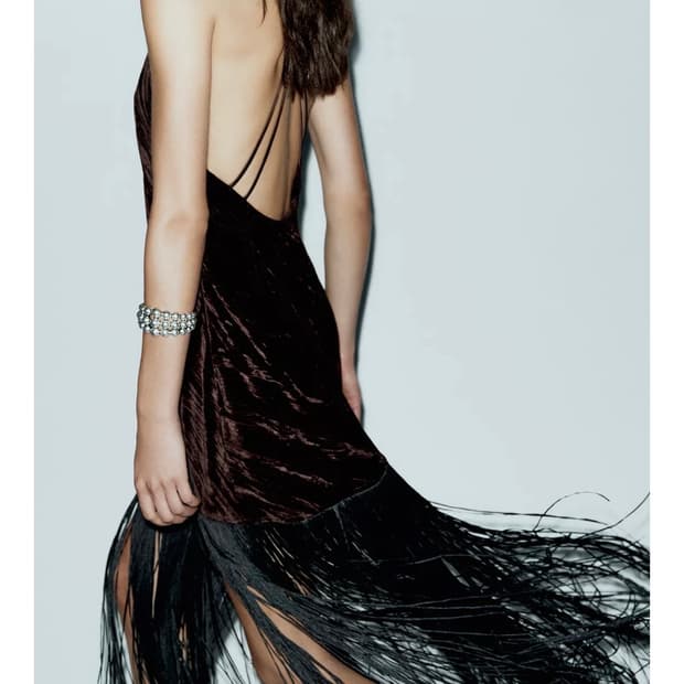 (새상품) ZARA 프린지 벨벳 미디 원피스