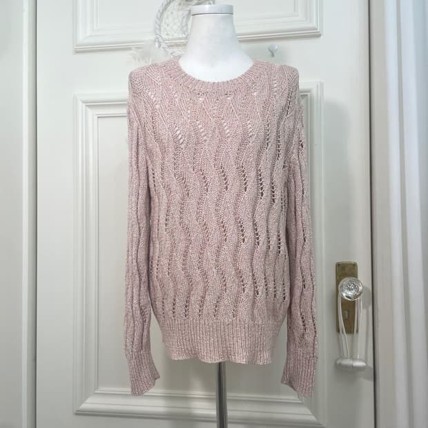 pink pastel mix wave point knit top