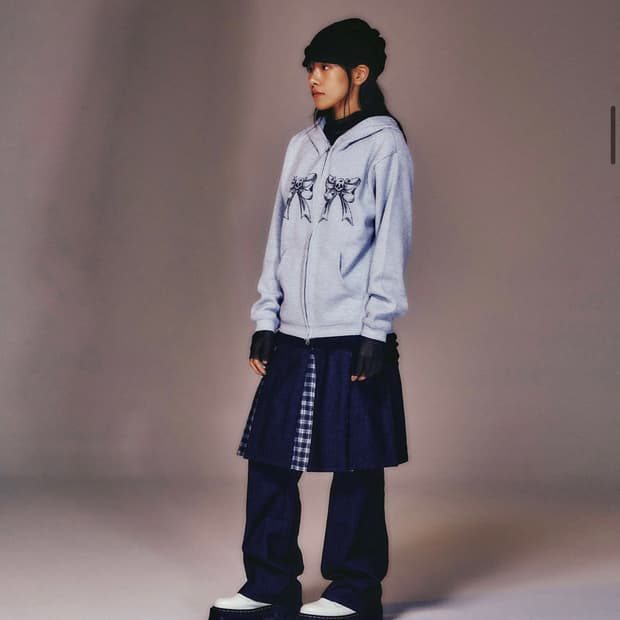 나이트고스트클럽 데님 패널 레이어드 스커트 팬츠